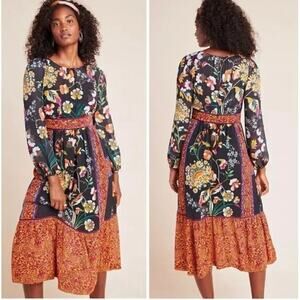 Maeve by Anthropologie Lorelei Mixed Print Midi Dress Size 10
